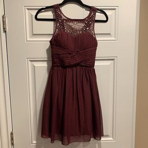Maroon Formal Dress with Beaded Neckline